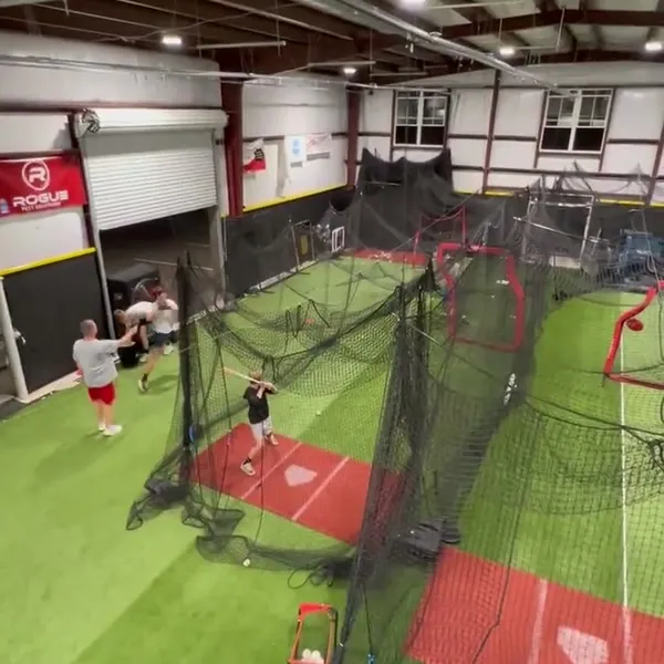 Unique overhead angle of a hitting drill